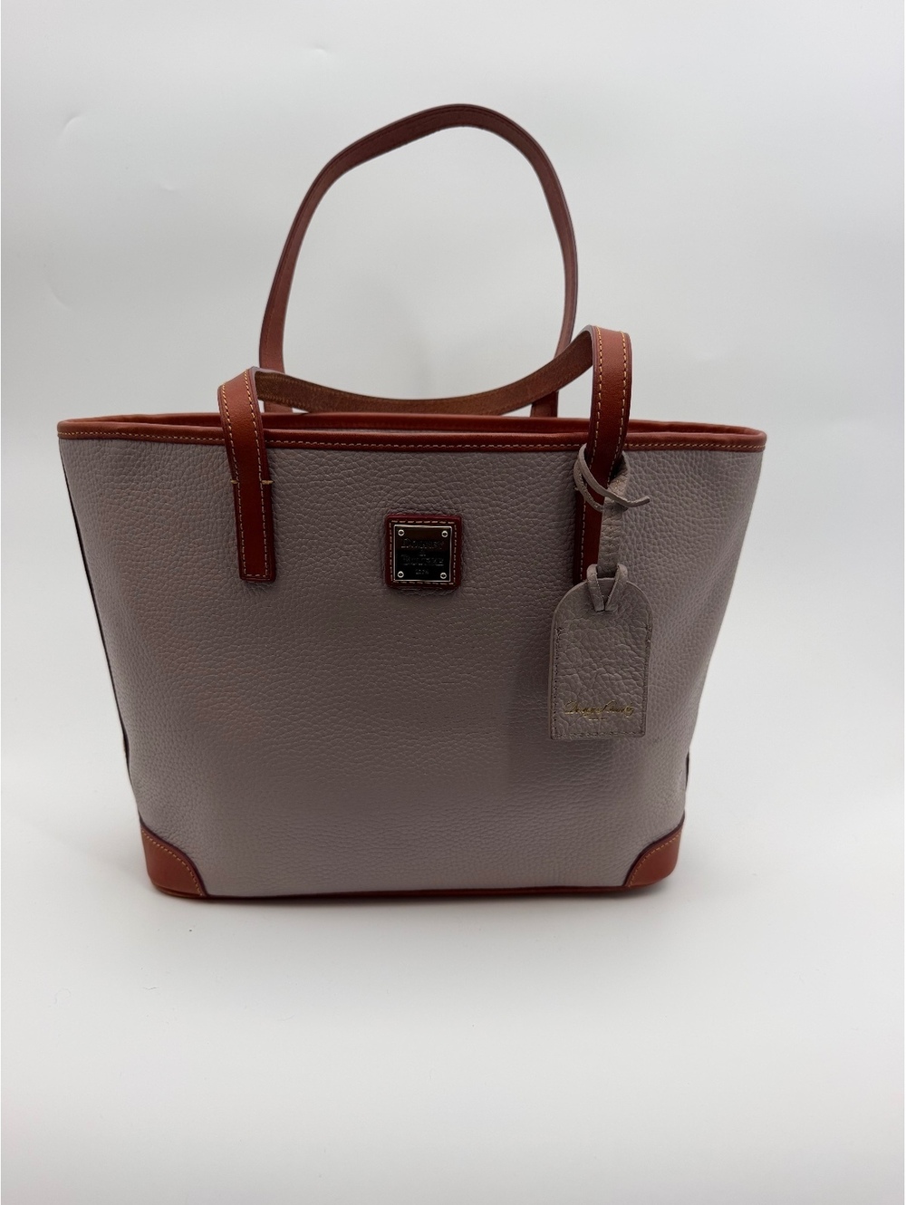 Dooney and Bourke pebble grain tote bag gray with brown leather trim